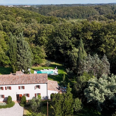 Aerial view of Villa di Mezzo and pool