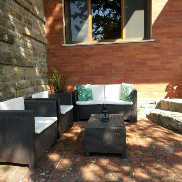 The back terrace, which overlooks the garden