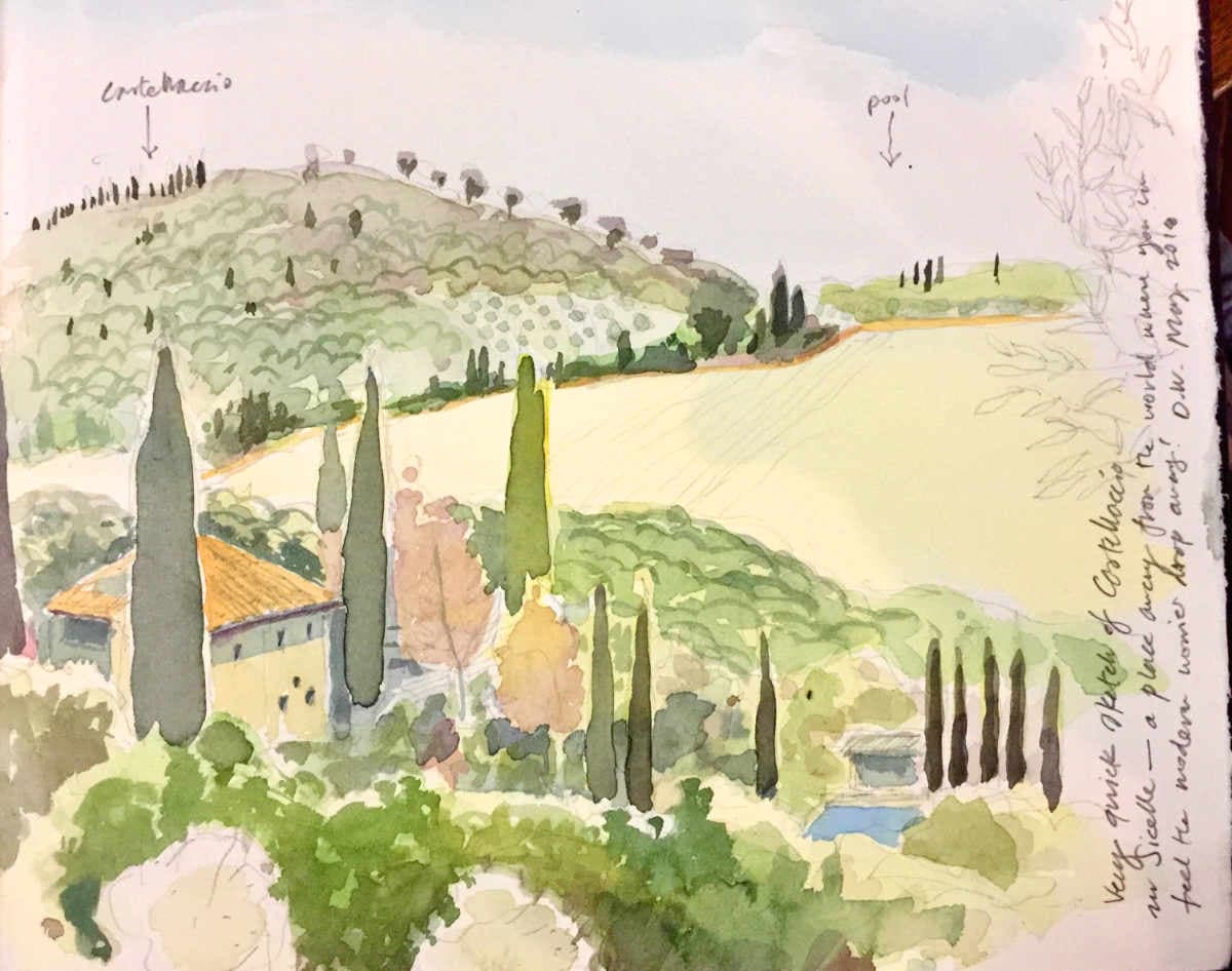 This is a sketch I did of Castellaccio, a beuatiful houses in the heart of Chianti - as you can see Chianti is not just vineyards, lots of beautiful forests and fields too. Castellaccio001