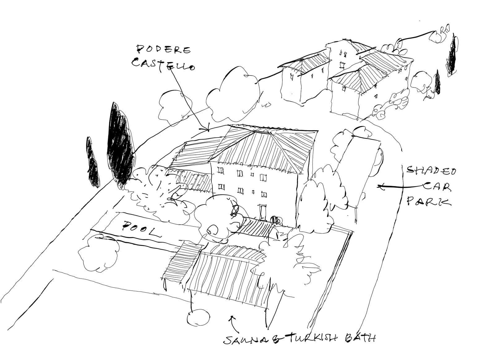 aerial drawing of Podere Castello