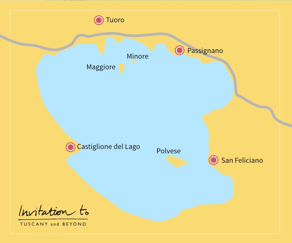 Map of Lake Trasimeno, Umbria, Italy map-lake-trasimeno