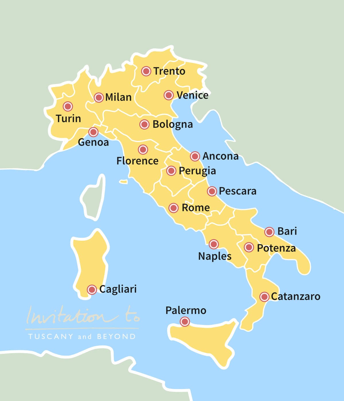 map of main cities in Italy