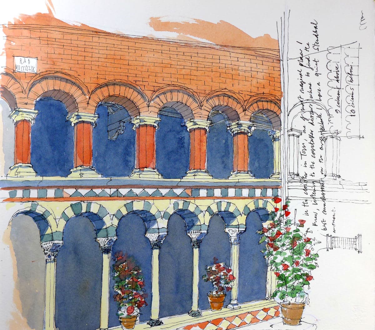 The Cloister of Torri, close to Siena. Sketch by Dan Wrightson © Chiostro di Torri